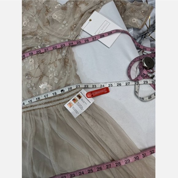 NWT $598 Mac Duggal [ 22 ] Embellished Illusion‎ High Neck Gown in Vanilla Cream - Picture 16 of 16